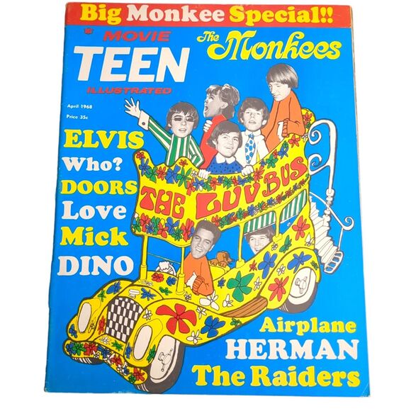 Movie Teen Illustrated April 1968 MONKEES SPECIAL, THE DOORS, ELIVIS PRESLEY - Picture 1 of 7